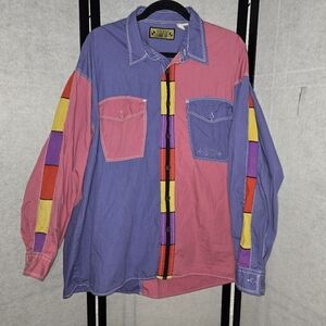 Vintage 90s Sonneti Purple Pink Colorblock Retro Mens Button-Up XL Shirt Retro